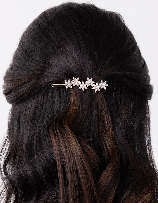 Rose Gold Cubic Zirconia Flower Clip