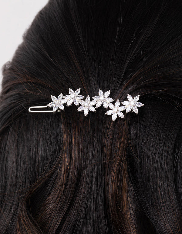 Silver Cubic Zirconia Flower Clip