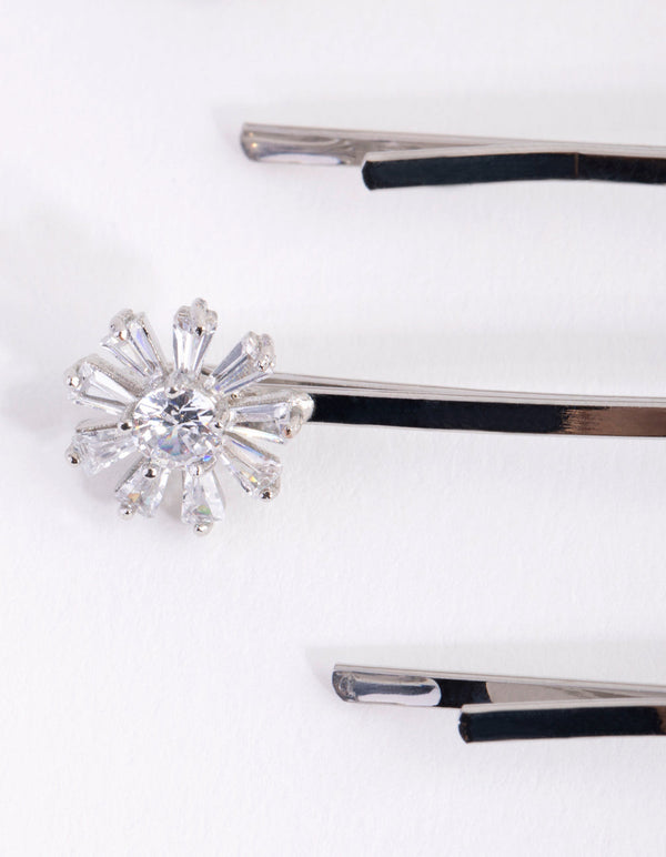 Silver Cubic Zirconia Flower and Butterfly 4-Pack Clip