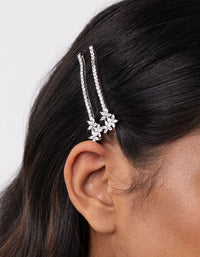 Silver Cubic Zirconia Flower Trio 2-Pack Clip - link has visual effect only