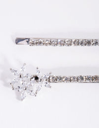 Silver Cubic Zirconia Flower Trio 2-Pack Clip - link has visual effect only