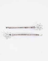 Silver Cubic Zirconia Flower Trio 2-Pack Clip - link has visual effect only