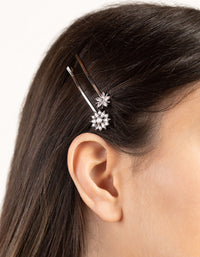 Silver Cubic Zirconia Flower Mix 4-Pack Clip - link has visual effect only