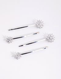Silver Cubic Zirconia Flower Mix 4-Pack Clip - link has visual effect only