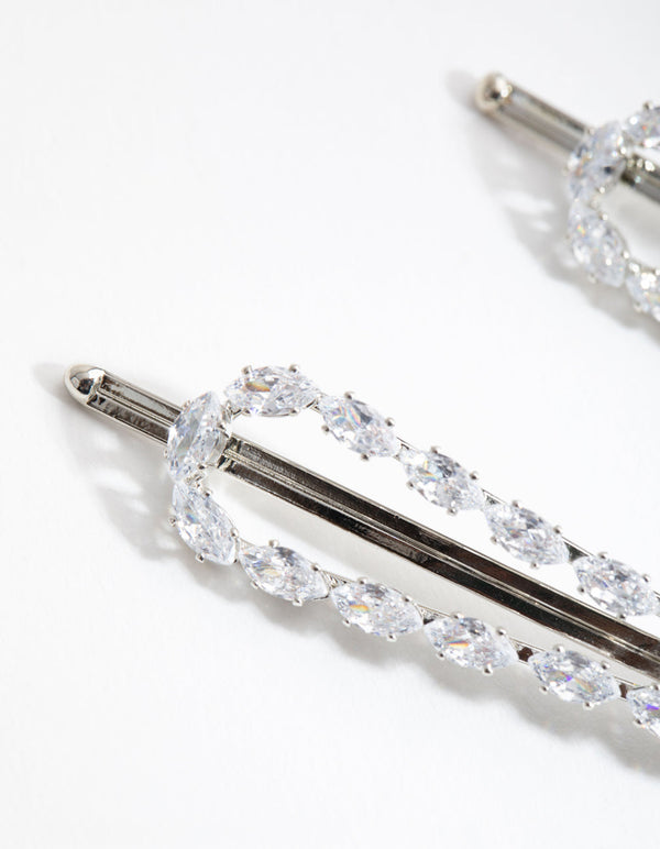 Silver Cubic Zirconia Marquis 2-Pack Clips