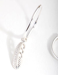 Sterling Silver Leaf Charm Hoop Earrings - link has visual effect only