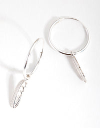 Sterling Silver Leaf Charm Hoop Earrings - link has visual effect only