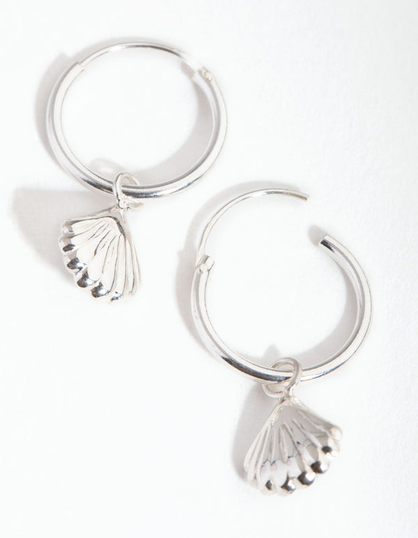 Sterling Silver Shell Charm Hoop Earrings