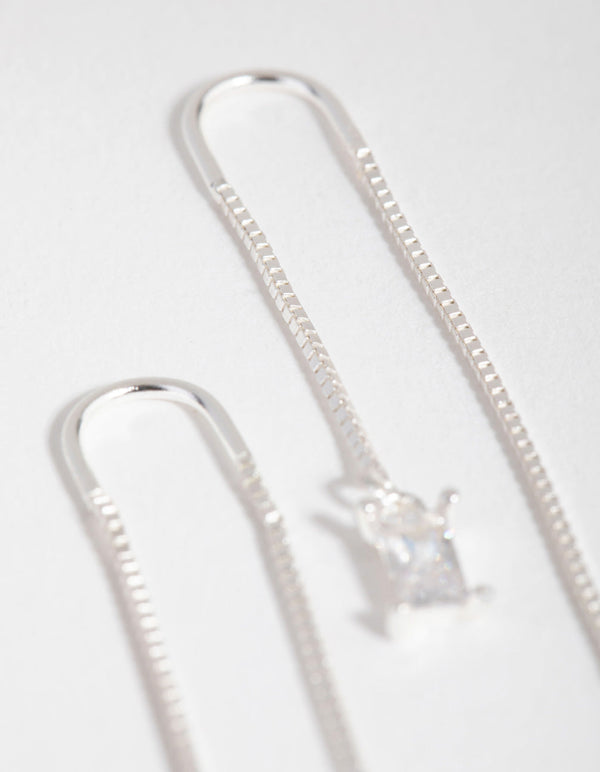 Sterling Silver Cubic Zirconia Thread Thru Earrings