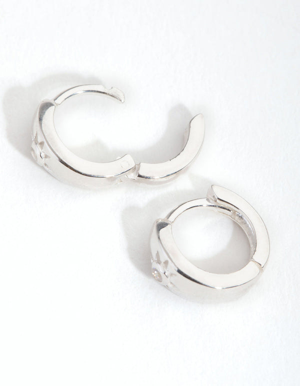 Sterling Silver Miniature Starburst Huggie Earrings