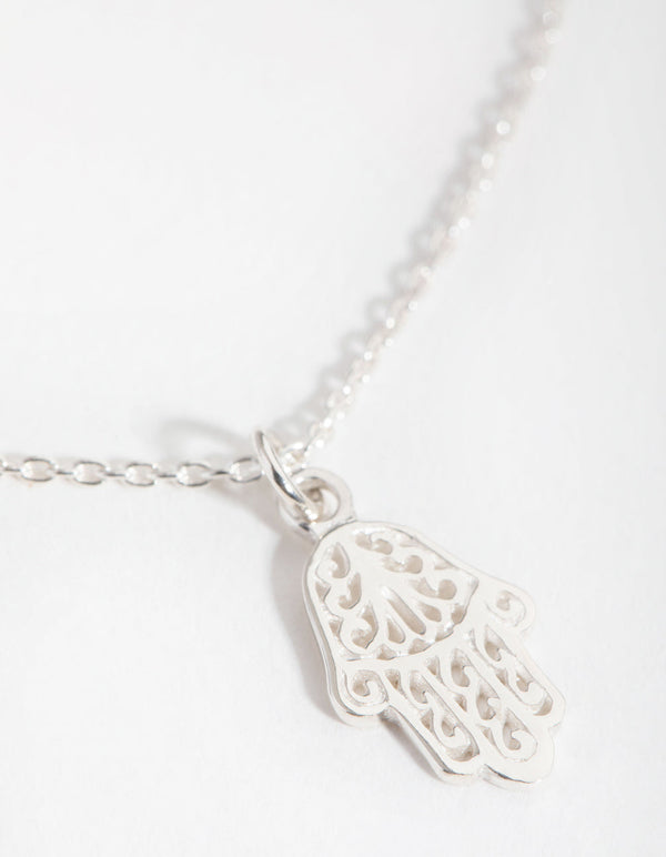 Sterling Silver Hamsa Hand Necklace