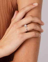 Sterling Silver Cubic Zirconia Emerald-Cut Ring - link has visual effect only
