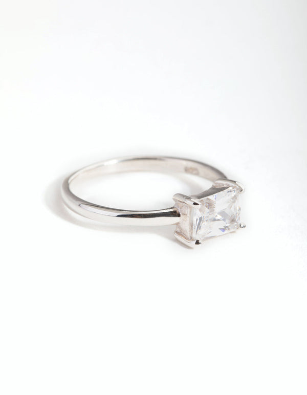Sterling Silver Cubic Zirconia Emerald-Cut Ring