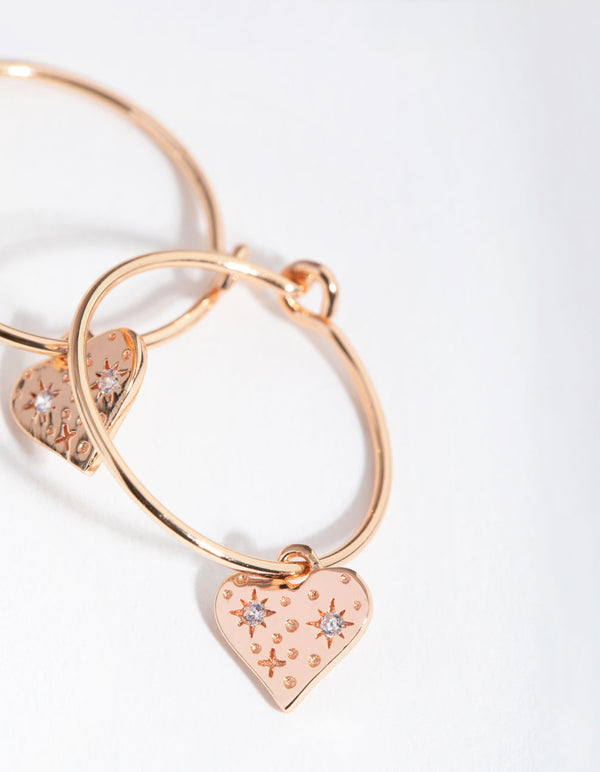 Rose Gold Sterling Silver Plated Heart Sparkle Hoop Earrings