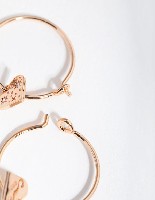 Rose Gold Sterling Silver Plated Heart Sparkle Hoop Earrings
