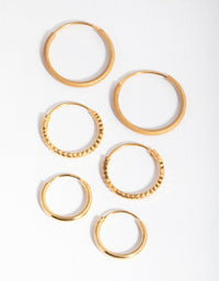 Real Gold Plated Sterling Silver Mix Texture Hoop 3-Pack Earring - link has visual effect only
