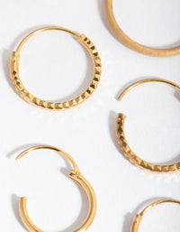Real Gold Plated Sterling Silver Mix Texture Hoop 3-Pack Earring - link has visual effect only
