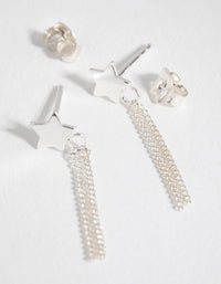Sterling Silver Star Chain Drop Earrings - link has visual effect only