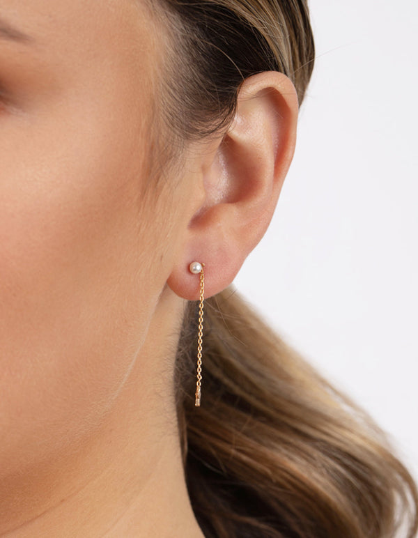 Gold Plated Sterling Silver Pearl and Star Drop Earrings