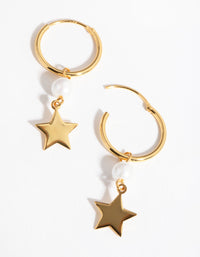 Gold Plated Sterling Silver Pearl Star Drop Earrings - link has visual effect only