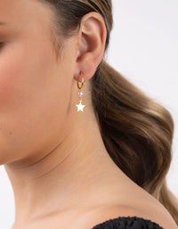 Gold Plated Sterling Silver Pearl Star Drop Earrings - link has visual effect only
