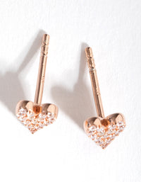 Sterling Silver Rose Gold Pave Heart Stud Earrings - link has visual effect only