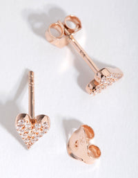Sterling Silver Rose Gold Pave Heart Stud Earrings - link has visual effect only