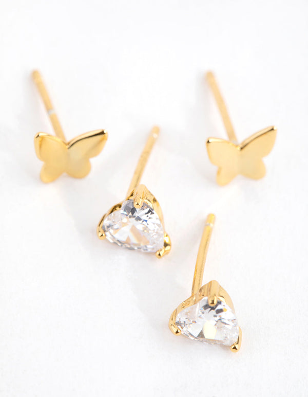 Sterling Silver Gold Butterfly 2-Pack Stud Earring