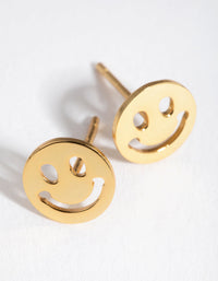Gold Plated Sterling Silver Smiley Face Stud Earrings - link has visual effect only