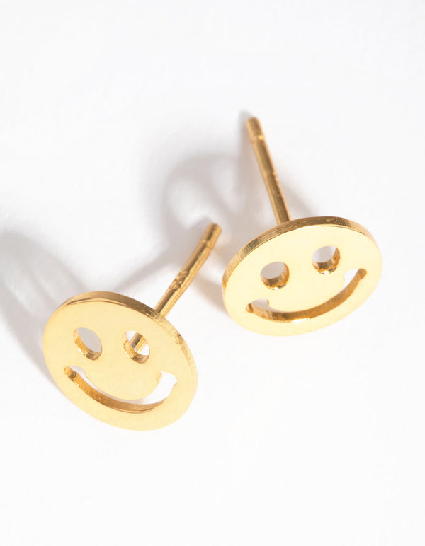 Gold Plated Sterling Silver Smiley Face Stud Earrings