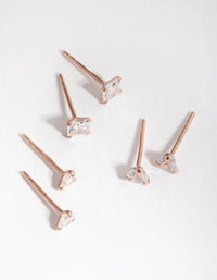 Sterling Silver Rose Gold Statement Cubic Zirconia Stud 3-Pack Earring - link has visual effect only