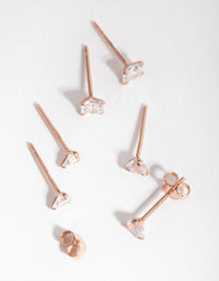 Sterling Silver Rose Gold Statement Cubic Zirconia Stud 3-Pack Earring - link has visual effect only