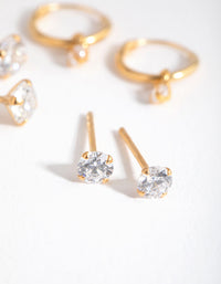 Gold Plated Sterling Silver Cubic Zirconia Stud and Hoop 3-Pack Earring - link has visual effect only
