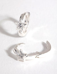Sterling Silver Diamond Cut Star Huggie Earrings - link has visual effect only