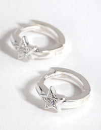 Sterling Silver Diamond Cut Star Huggie Earrings - link has visual effect only