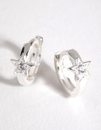 Sterling Silver Diamond Cut Star Huggie Earrings - link has visual effect only