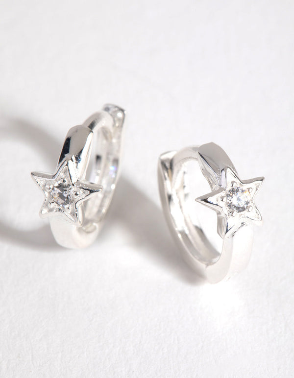 Sterling Silver Diamond Cut Star Huggie Earrings