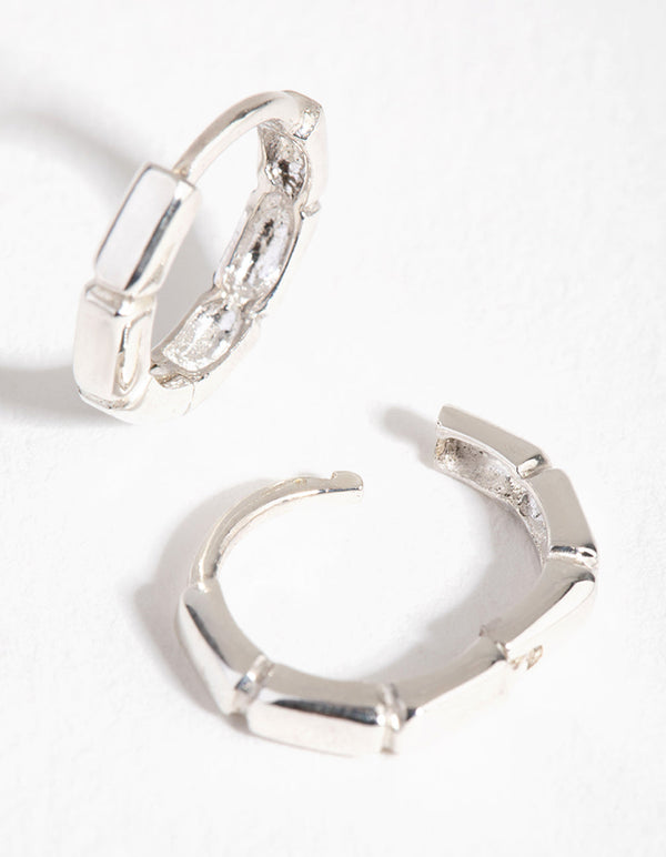 Sterling Silver Square Bead Huggie Earrings