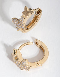 Gold Plated Sterling Silver Cubic Zirconia Butterfly Huggie Earrings - link has visual effect only