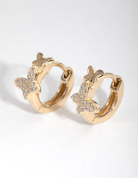 Gold Plated Sterling Silver Cubic Zirconia Butterfly Huggie Earrings - link has visual effect only