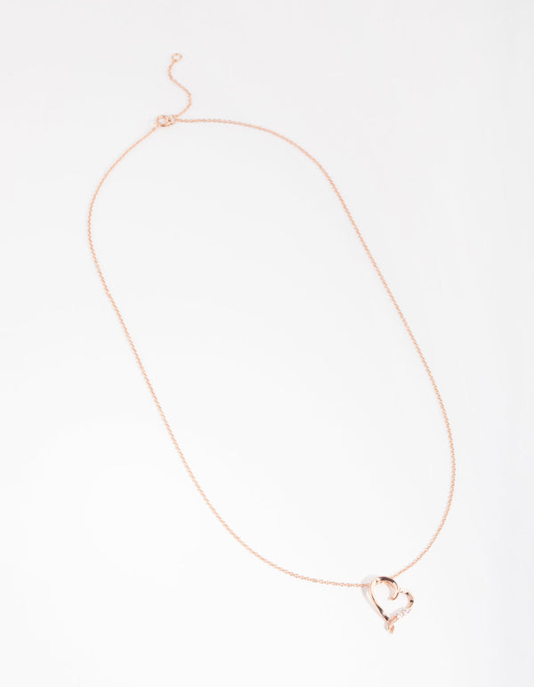 Sterling Silver Rose Gold Cubic Zirconia Open Heart Necklace