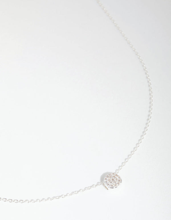 Sterling Silver Cubic Zirconia Pave Disc Necklace