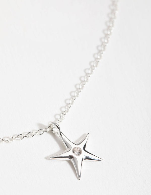 Sterling Silver Diamante Starfish Necklace