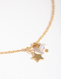 Gold Plated Sterling Silver Pearl and Star Charm Necklace - link has visual effect only