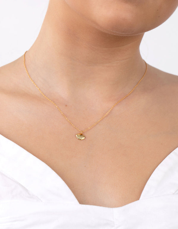 Gold Plated Sterling Silver Diamante 3D Shell Necklace