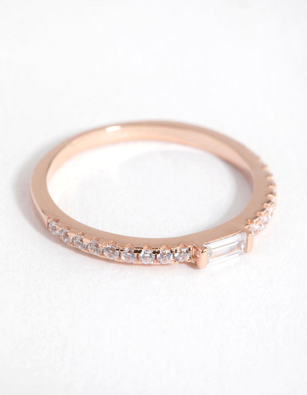 Sterling Silver Rose Gold Cubic Zirconia Baguette Engagement Ring