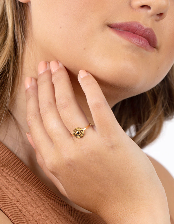 Gold Plated Sterling Silver Evil Eye Ring