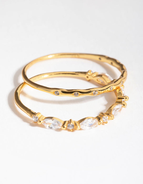 Gold Plated Sterling Silver Marquise 2-Pack Rings
