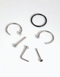 Klassieke neusringen en studs van gemengd chirurgisch staal in 6-pack - link has visual effect only