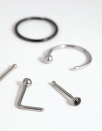 Klassieke neusringen en studs van gemengd chirurgisch staal in 6-pack - link has visual effect only